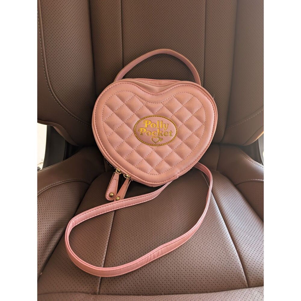 RARE POLLY POCKET PINK HEART-SHAPED QUILTED BAG PURSE W/ CHAIN STRAP